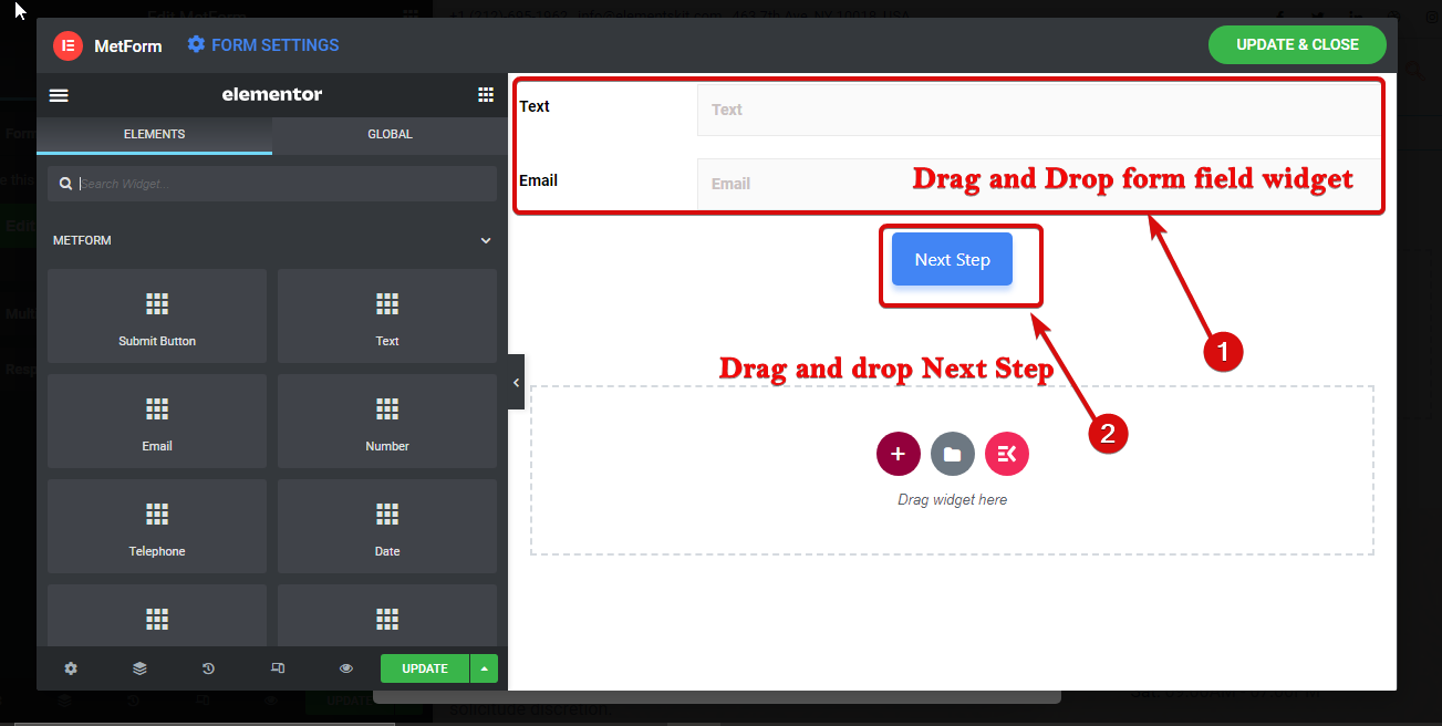 Drag and drop multi-step form widget with MetForm