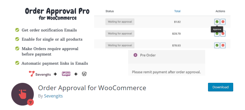 Order Approval for WooCommerce - WooCommerce preorder plugin