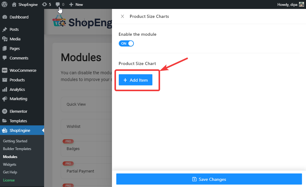click on Add new to create a new product size chart