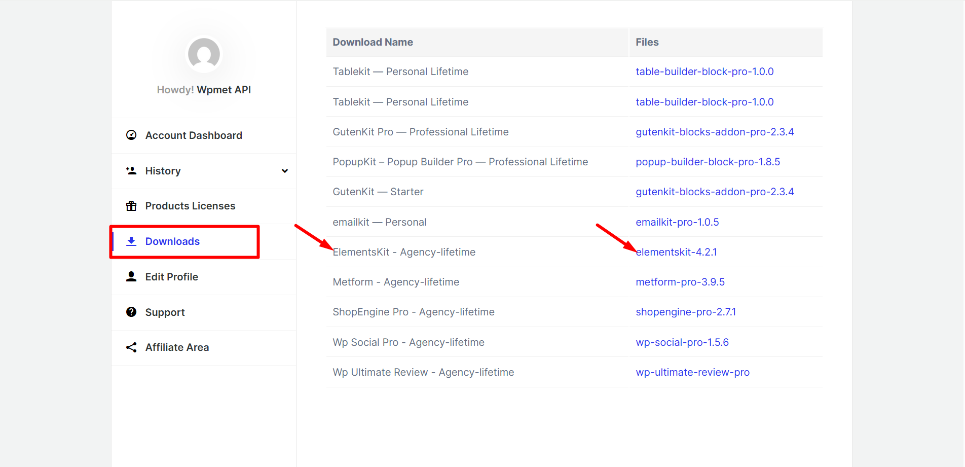 Download ElementsKit pro from your Wpmet account