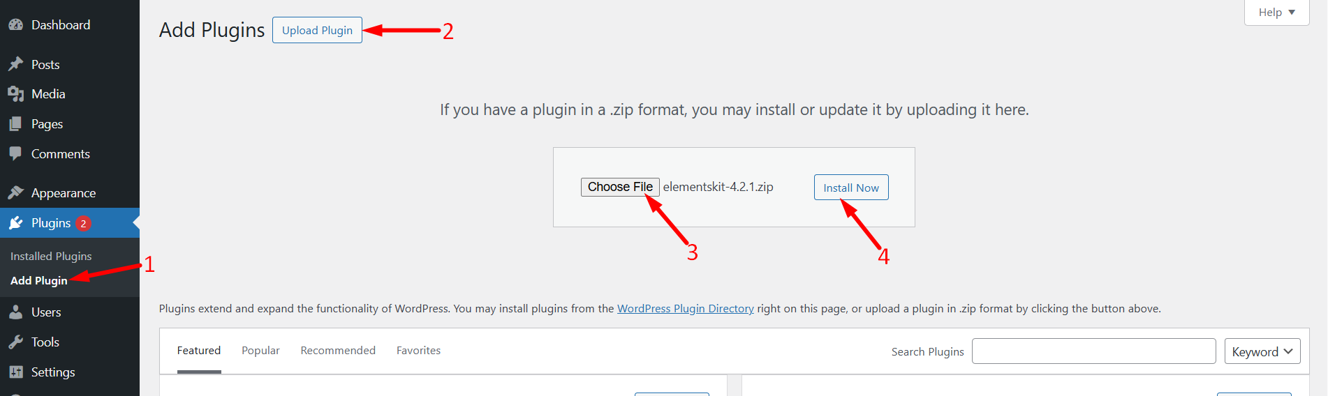 Upload and install ElementsKit Pro