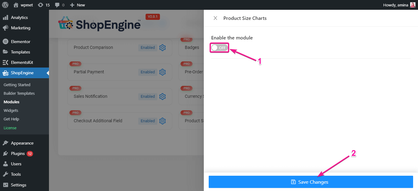 SHopEngine으로 제품 사이즈 차트 추가