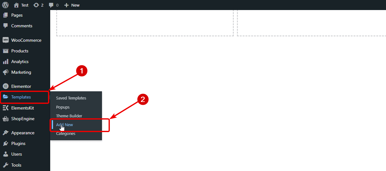 how to Add new template in Elementor