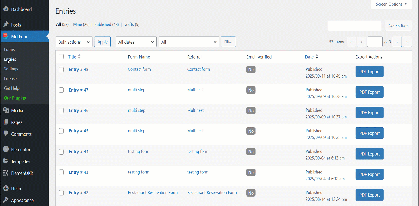 Check your submitted form data in the entries