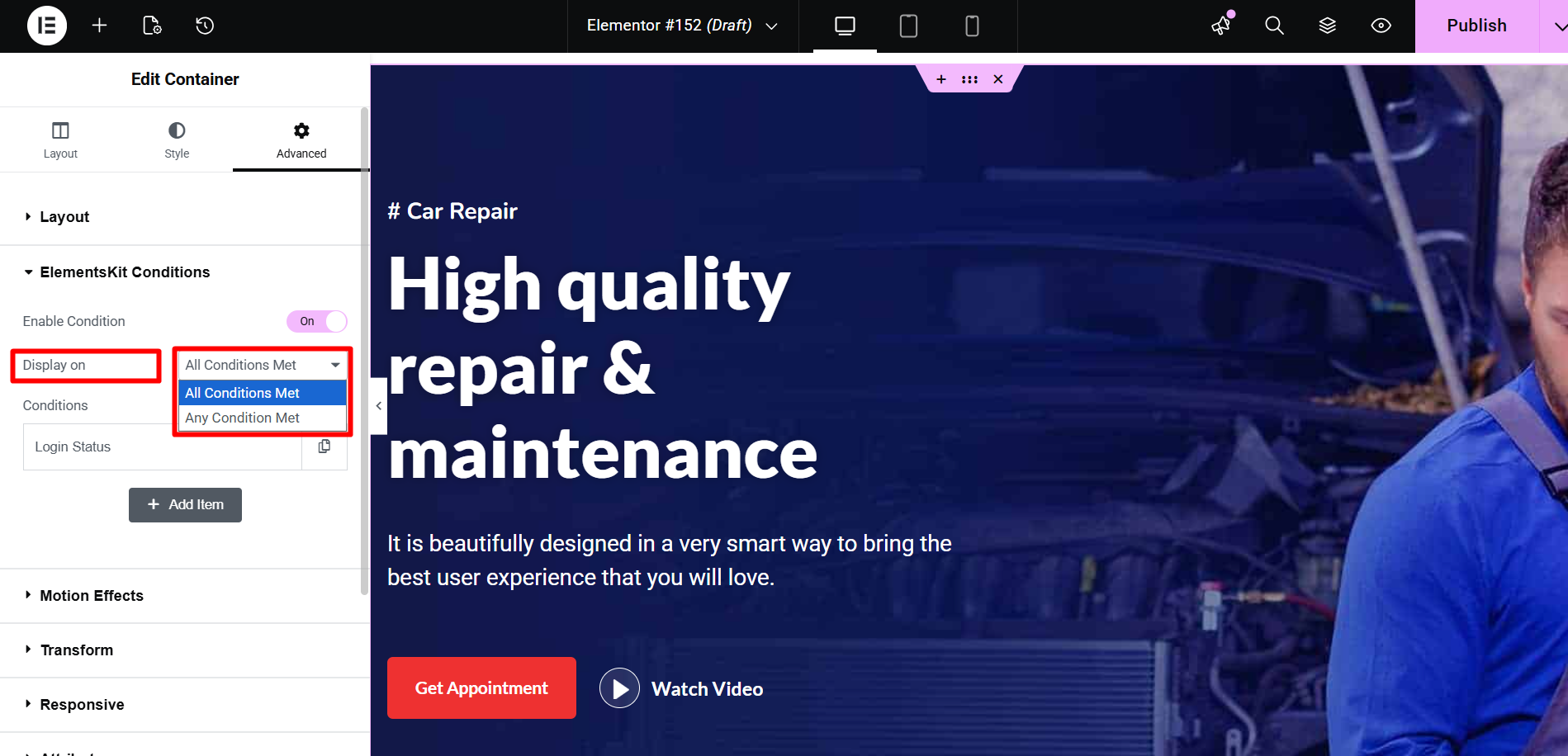 Display on conditions