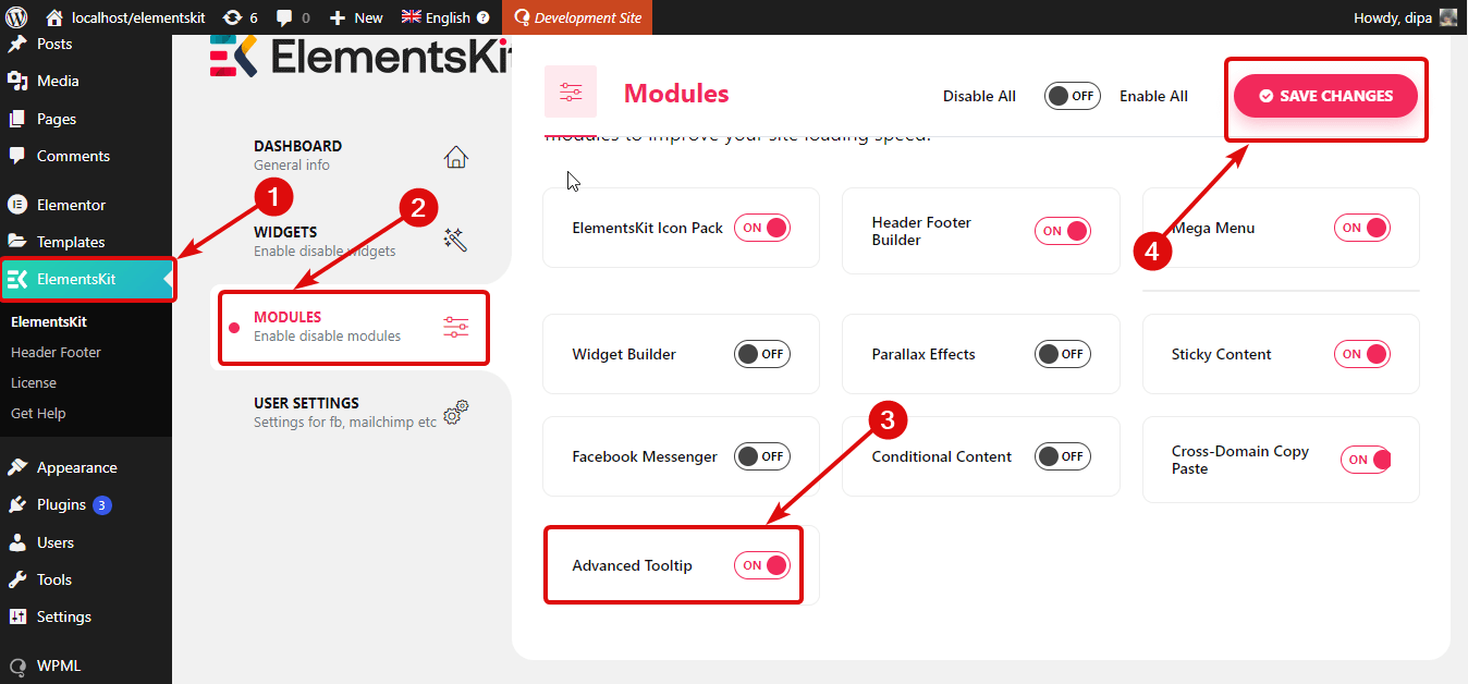 ElementsKit Advanced Tooltip モジュールを有効にして、Elementor Web サイトにツールチップを追加します。 Elementorツールチッププラグイン