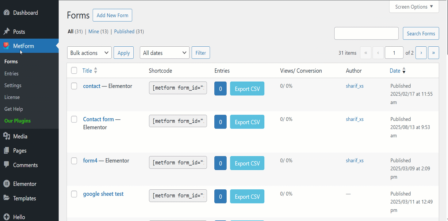 Enable Store Entries from Metform's settings option