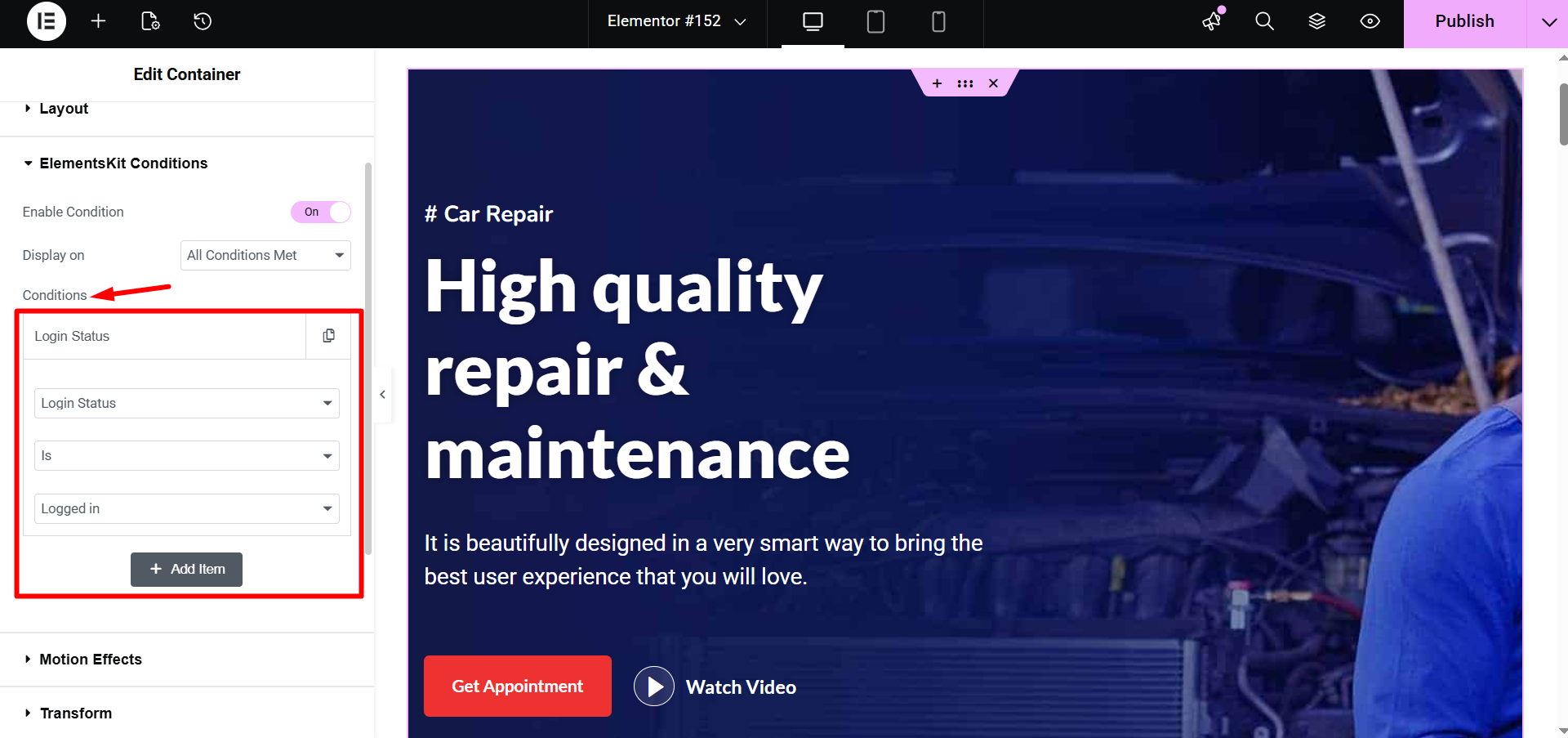 Expand conditions, add conditions and customize the options