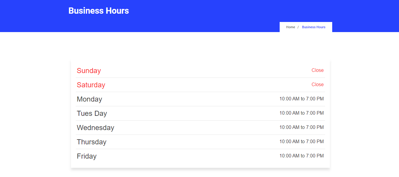 Final look of your added WooCommerce business hours