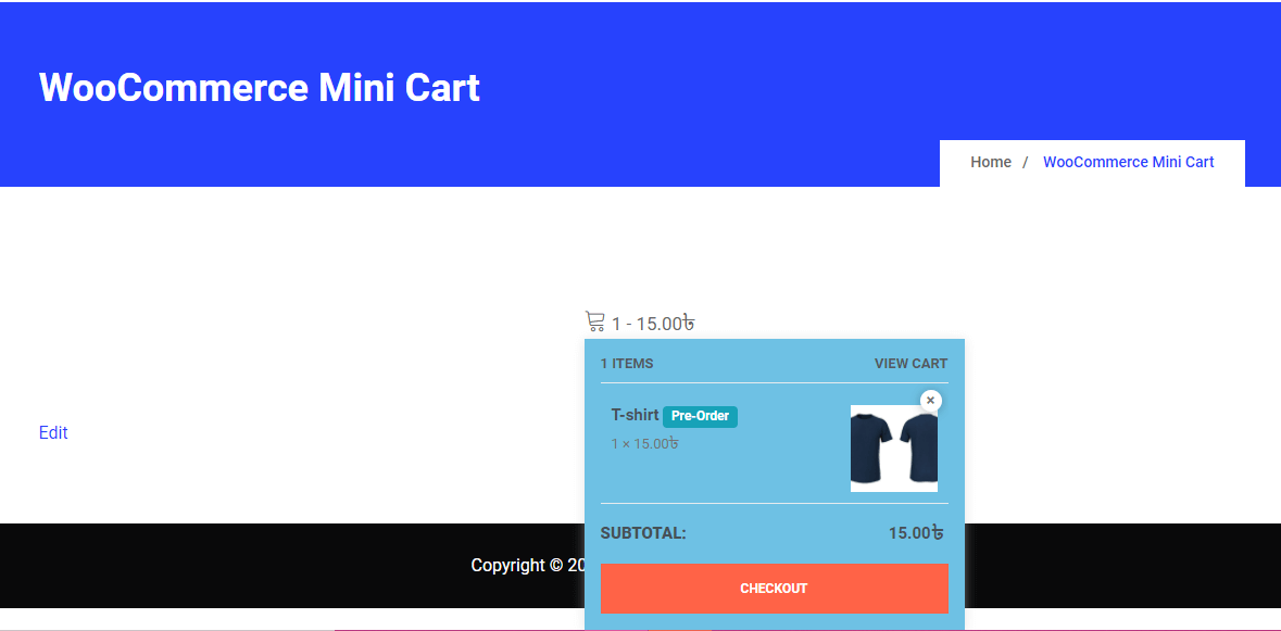 Mini chariot woo final utilisant ElementsKit