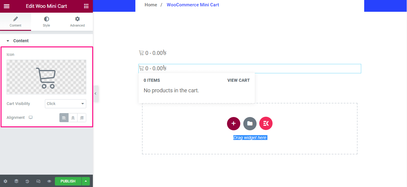 Content editing of mini cart using Elementor WooCommerce mini cart plugin