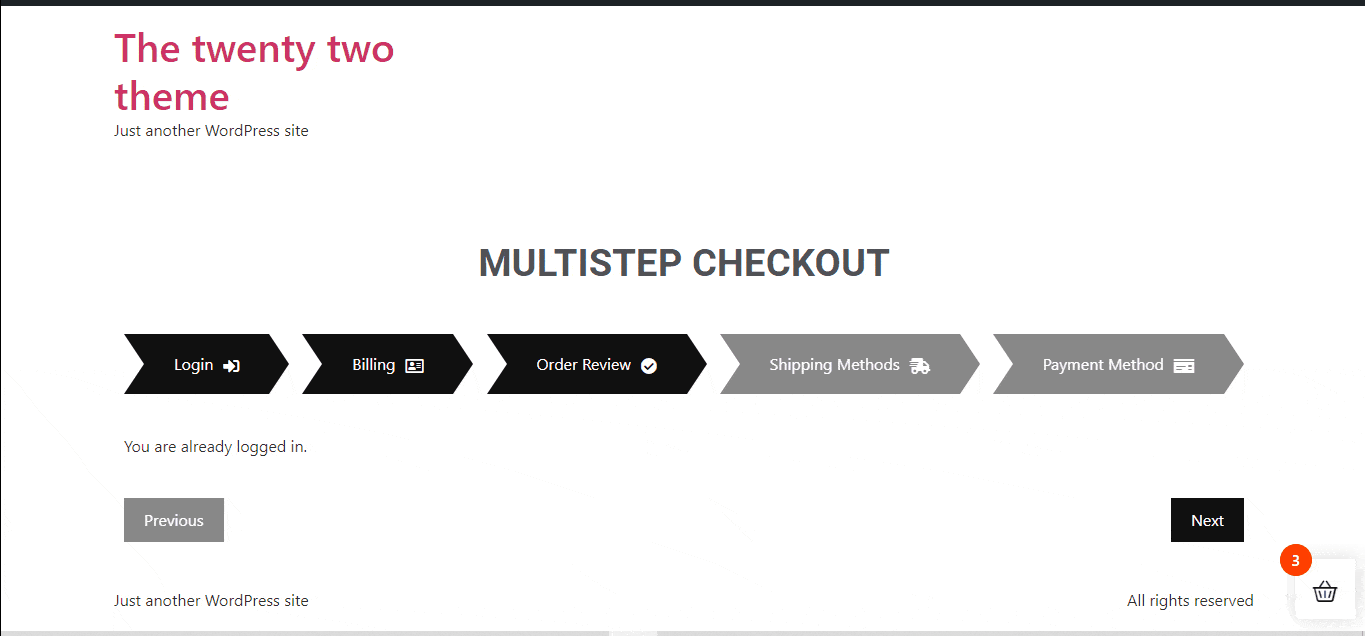demo of multistep checkout