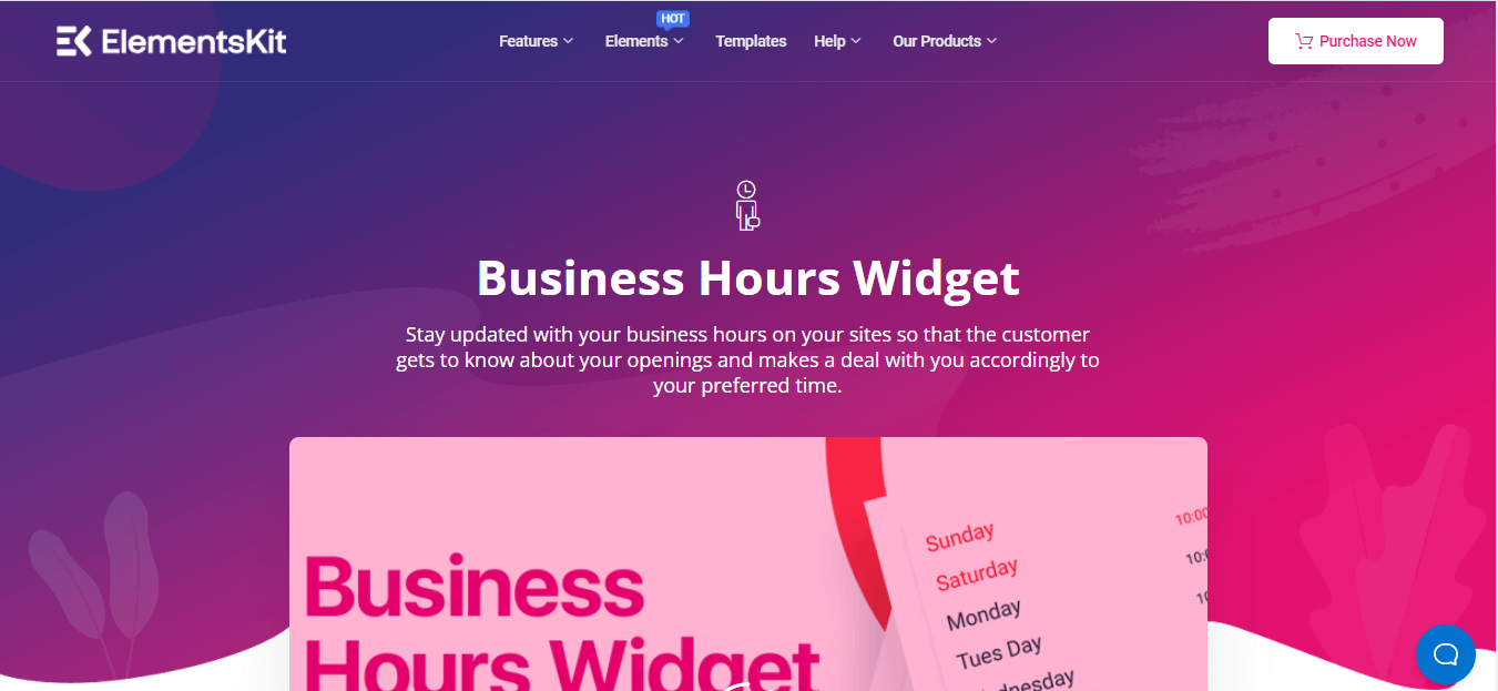 WordPress opening hours widget by ElementsKit