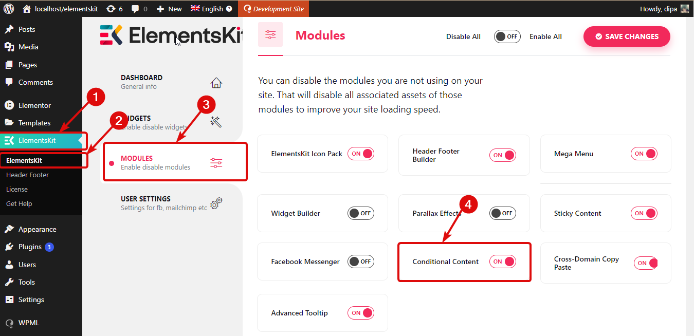 enable ElementsKit Conditional Content