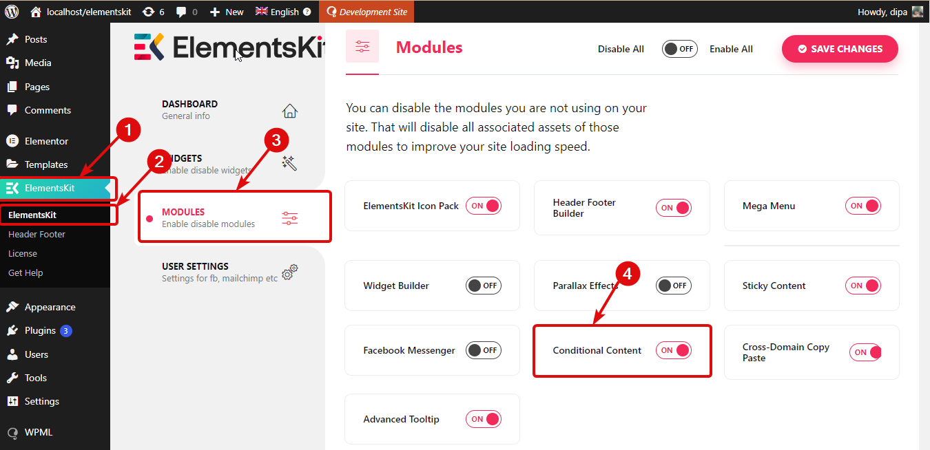 aktivera ElementsKit Conditional Content