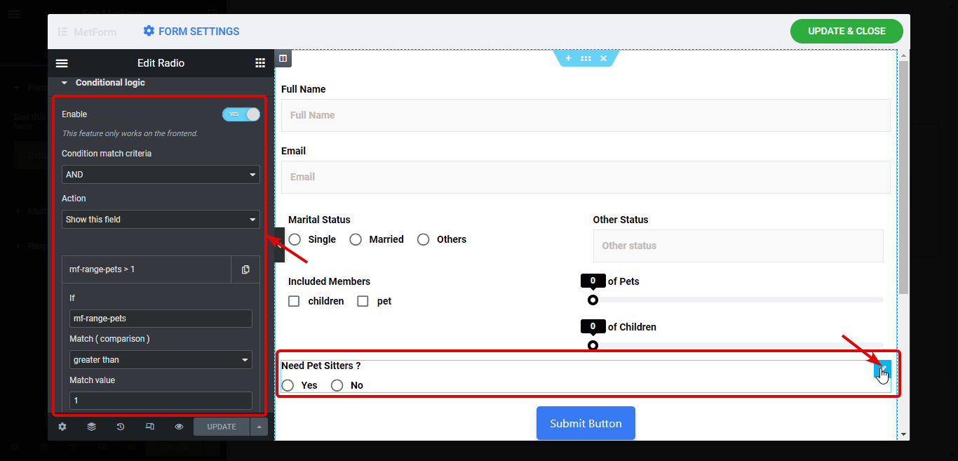 conditional form in Elementor