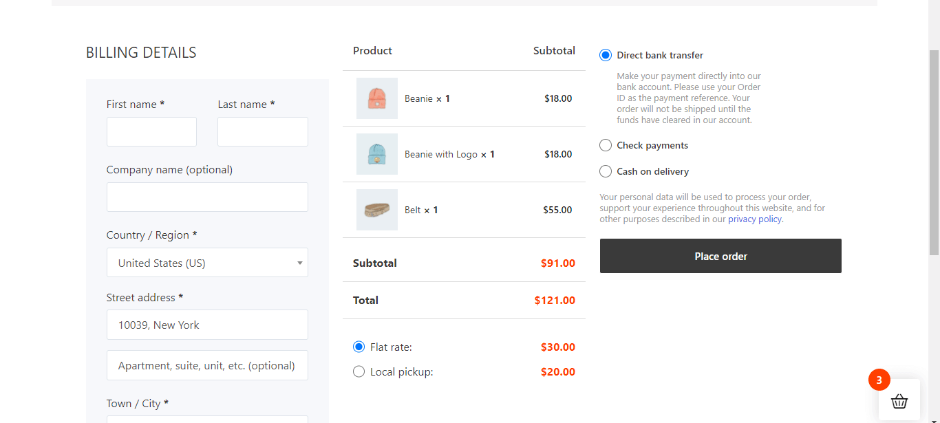 preview of multistep checkout page