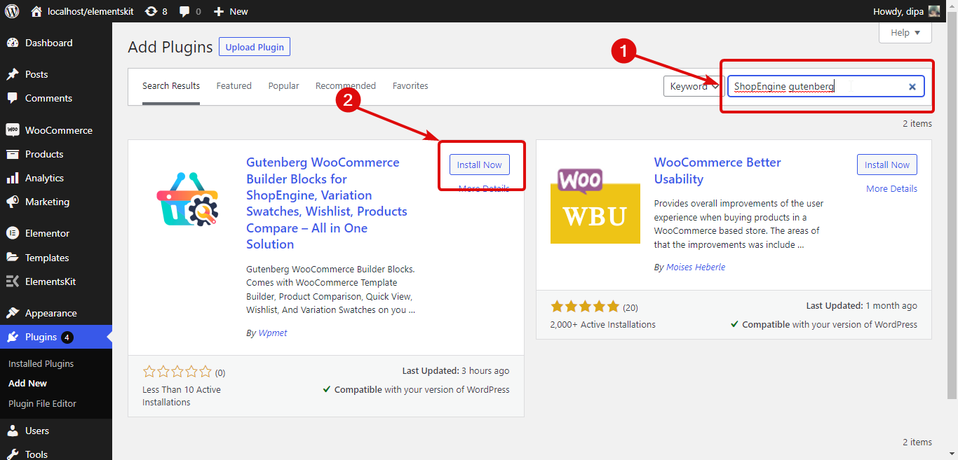 Construtor ShopEngine gutenberg WooCoomerce