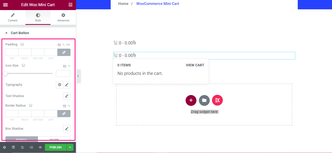 ElementsKit으로 스타일 편집 Woo 미니 카트