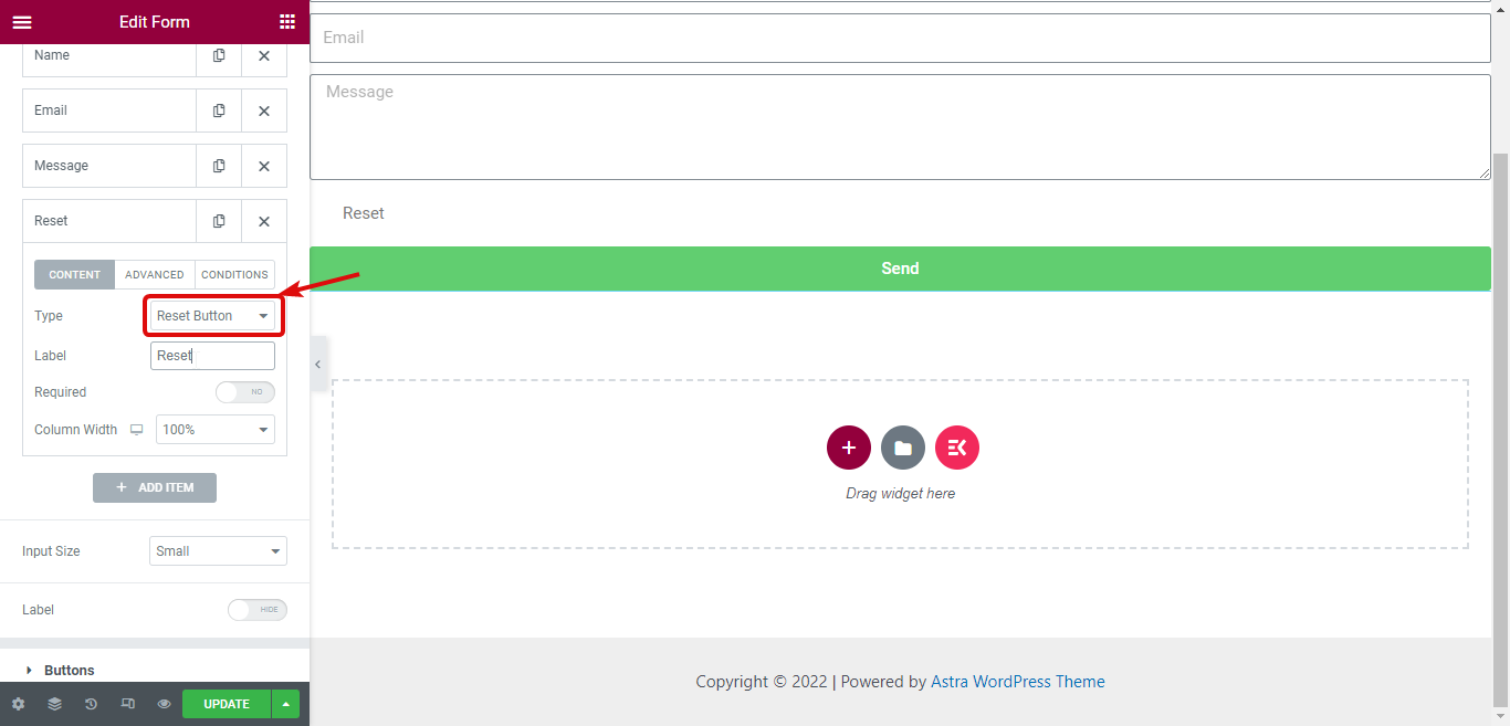 Reset Button for Elementor Pro