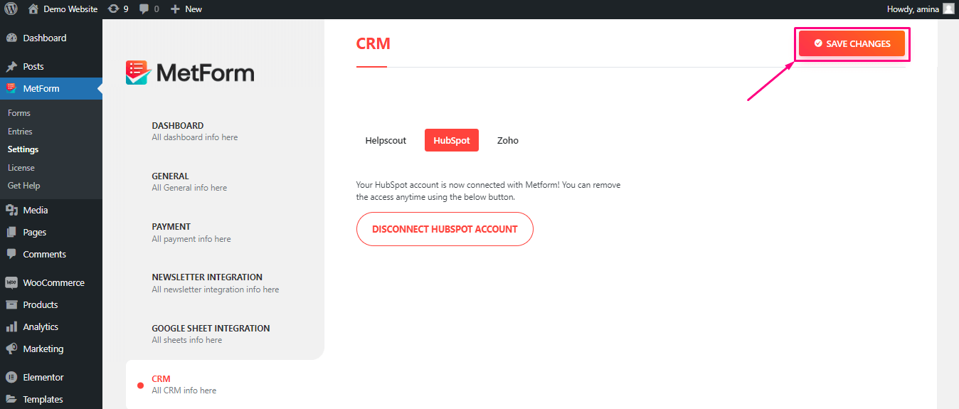 HubSpot Integration using MetForm