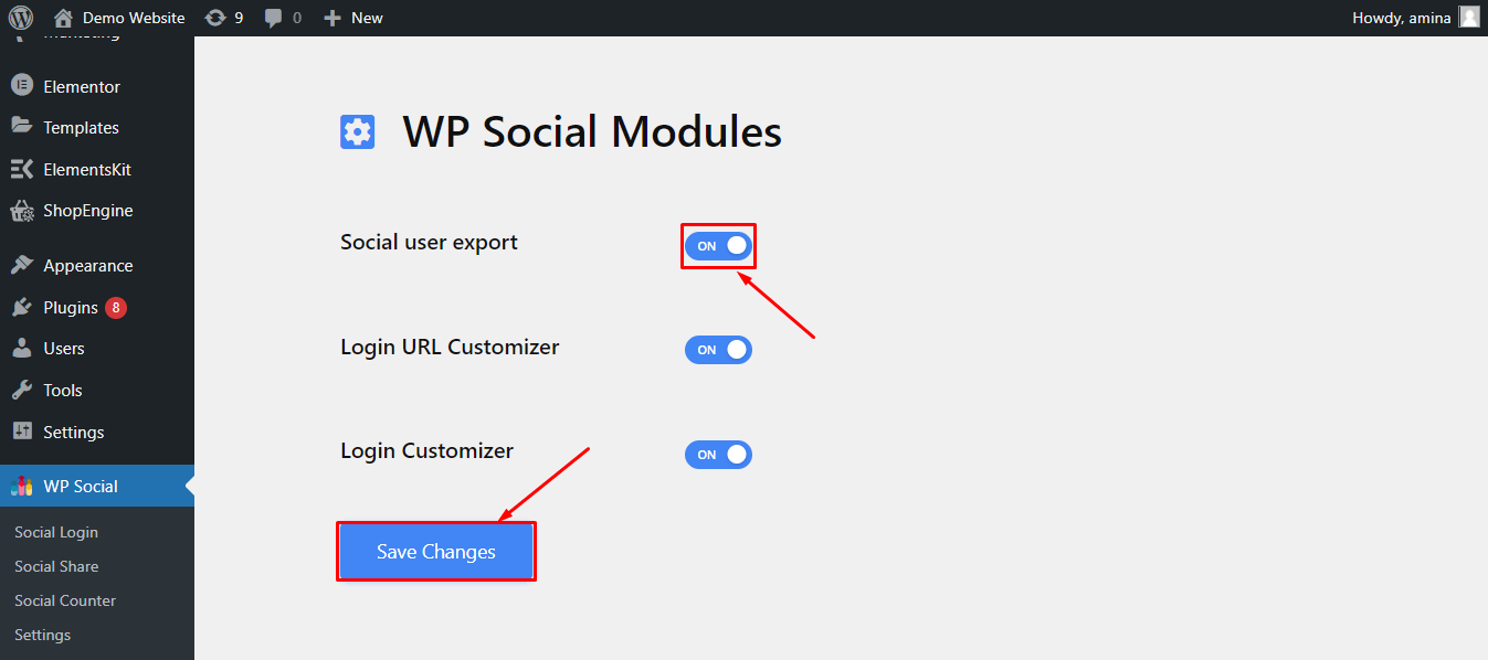 enable social user export of ShopEngine to export social users