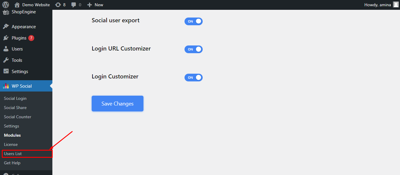 Export user list with the help of WP Social's Social User Export module