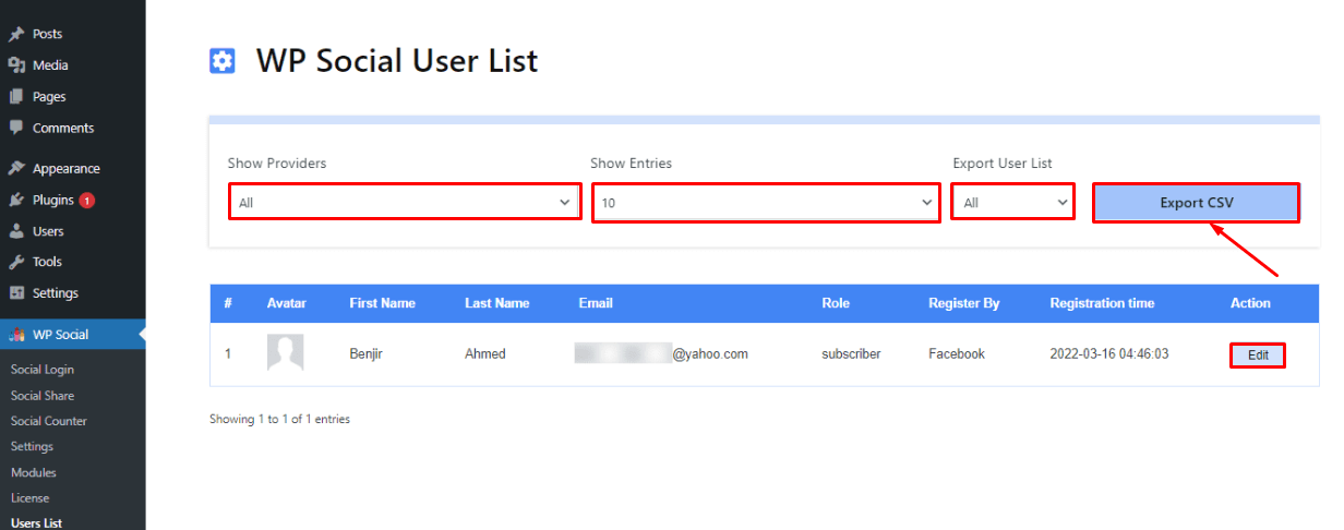 Export user list with WP Social