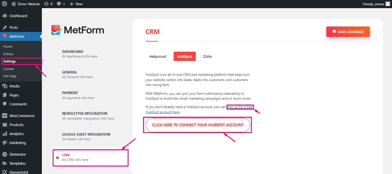 Integrate HubSpot with MetForm