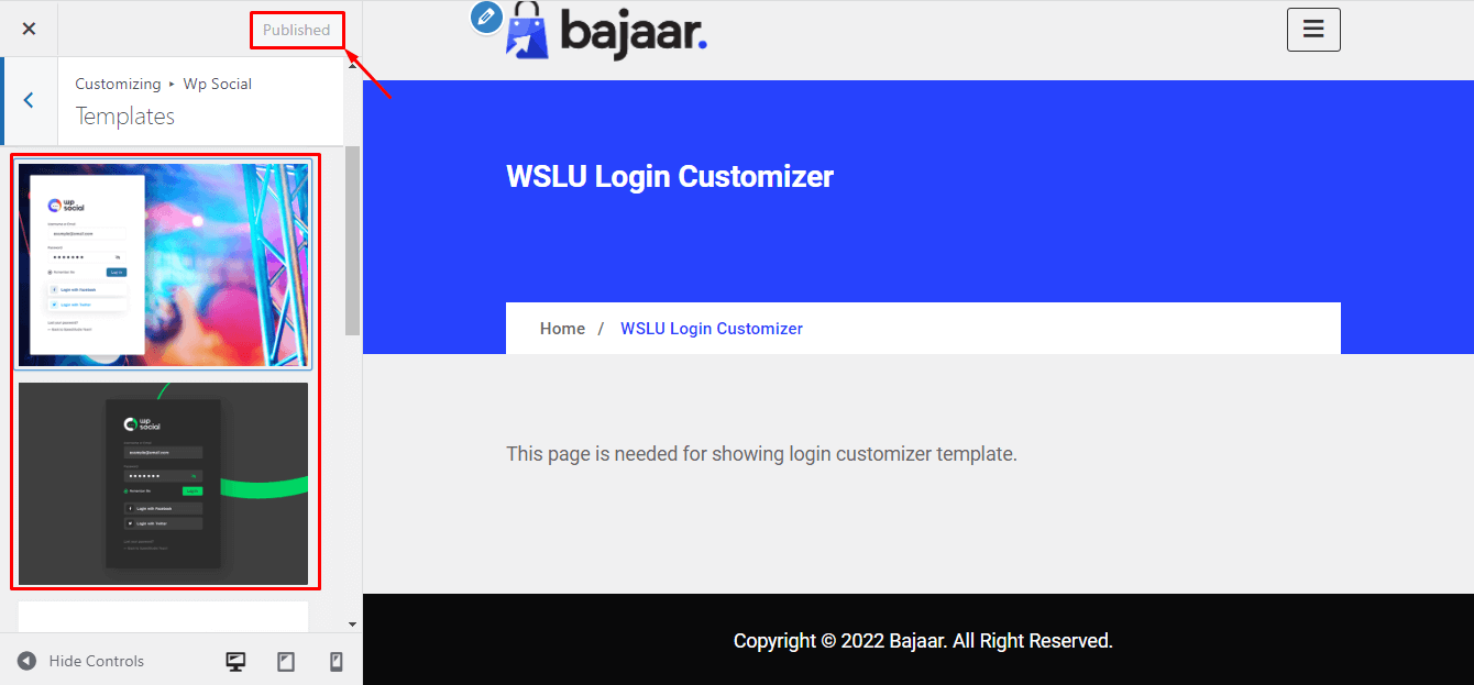 Login page customization with WP Social