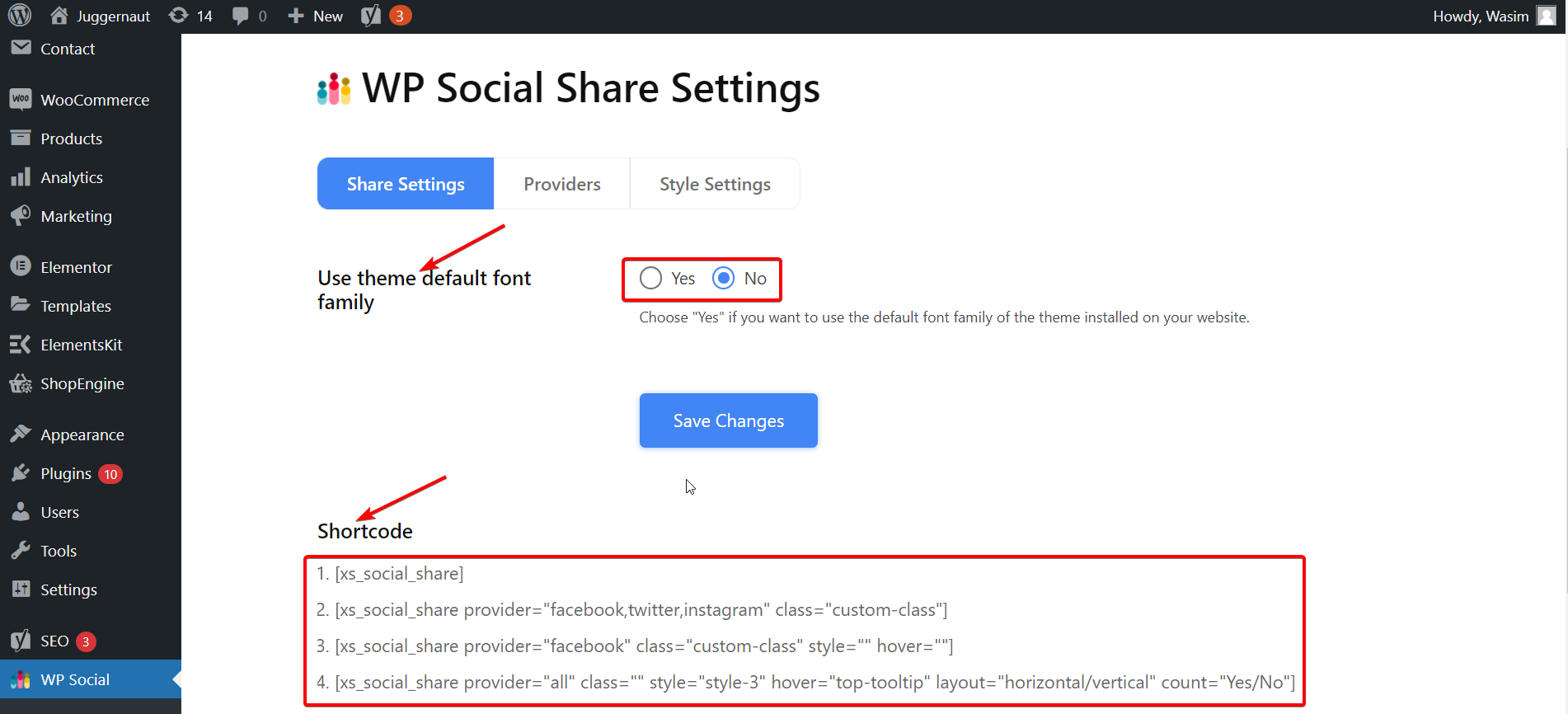 Set the necessary data on share settings tab
