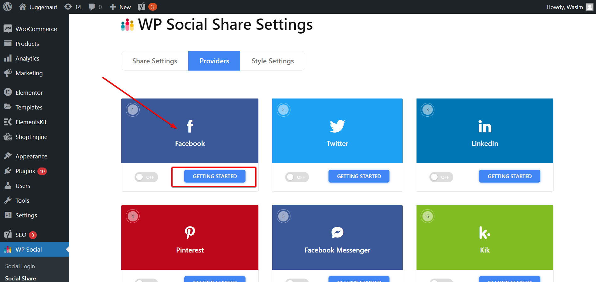 Switch to the Providers tab and start with Facebook
