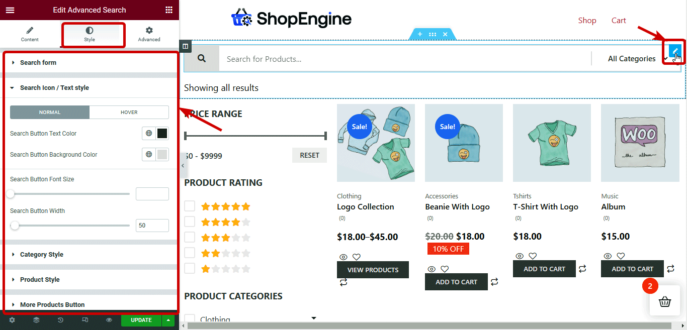 Change the style settings of Advanced Search Widget how to customize WooCommerce category page