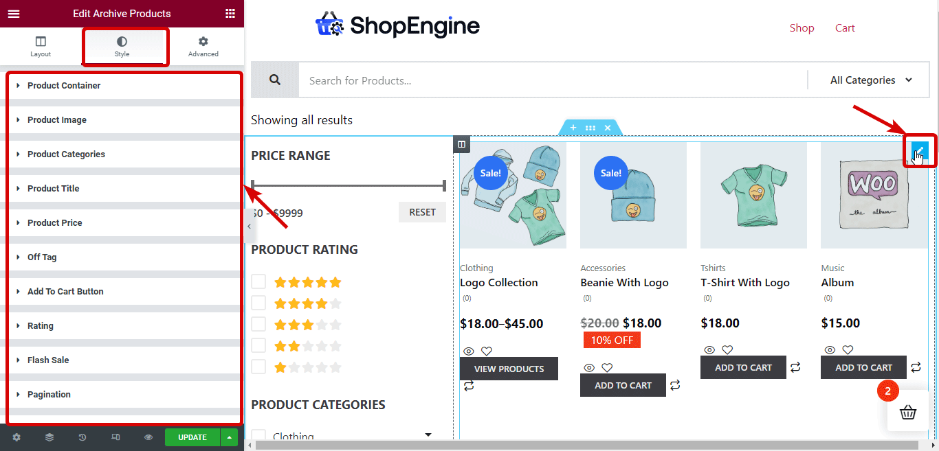 Archive product style settings