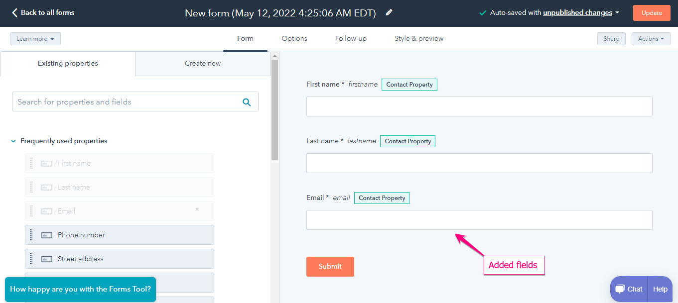 Add fields to HubSpot form