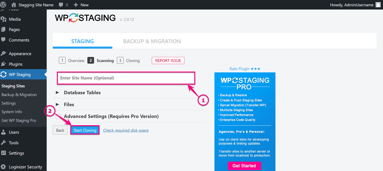 Cloning WP staging website