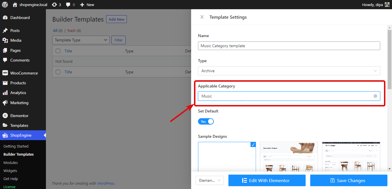 create a different archive page for each category of WooCommerce using ShopEngine