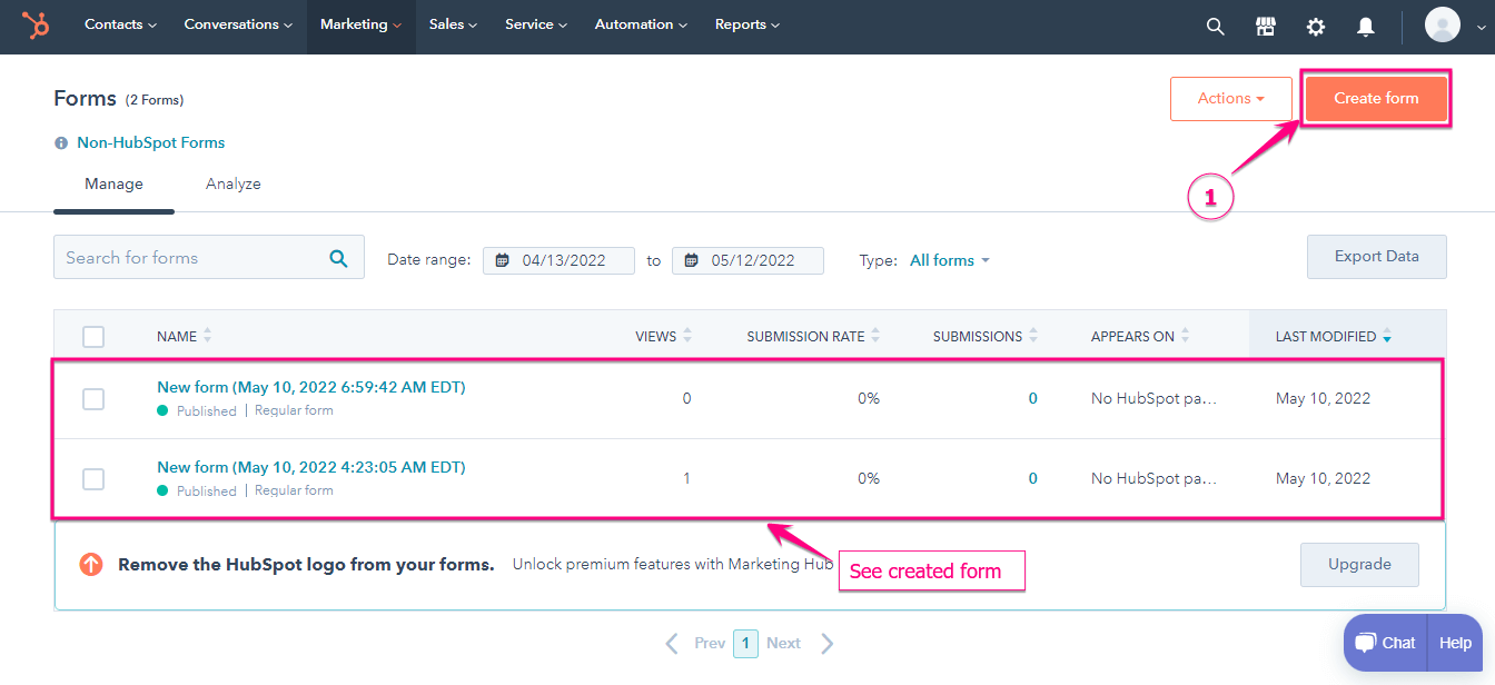 Create a form in HubSpot for MetForm HubSpot integration