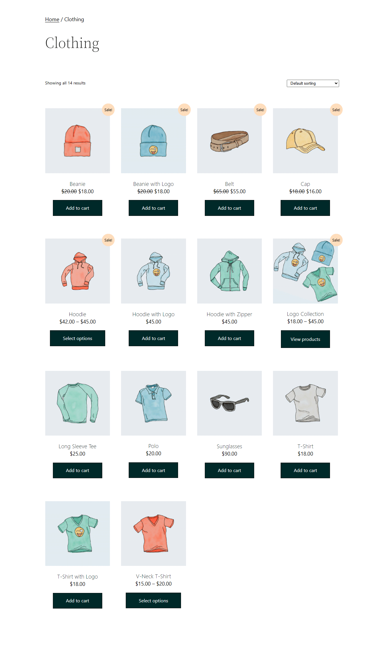 Default WooCommerce category page