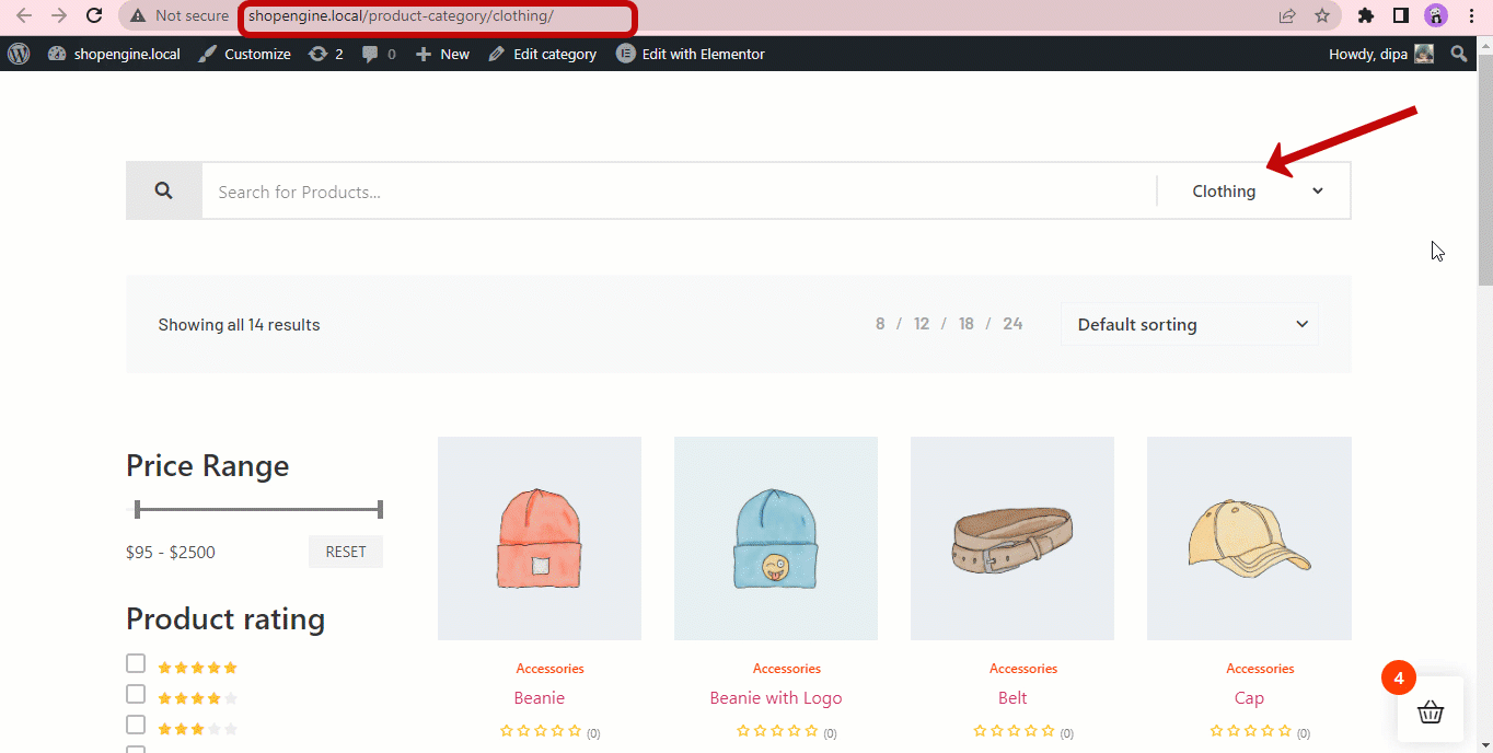 preview of different custom WooCommerce category page for each category using ShopEngine