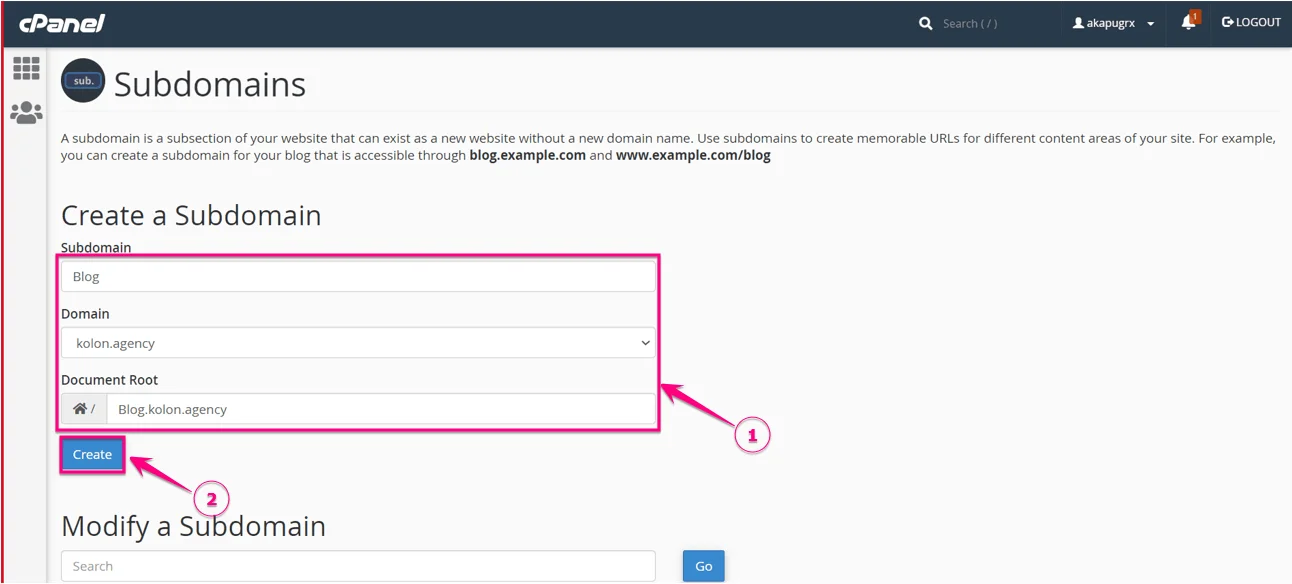 Site de teste WordPress configurado usando cPanel