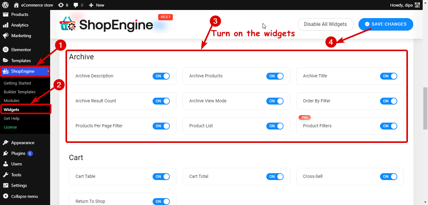 Enable all the ShopEngine category page widgets