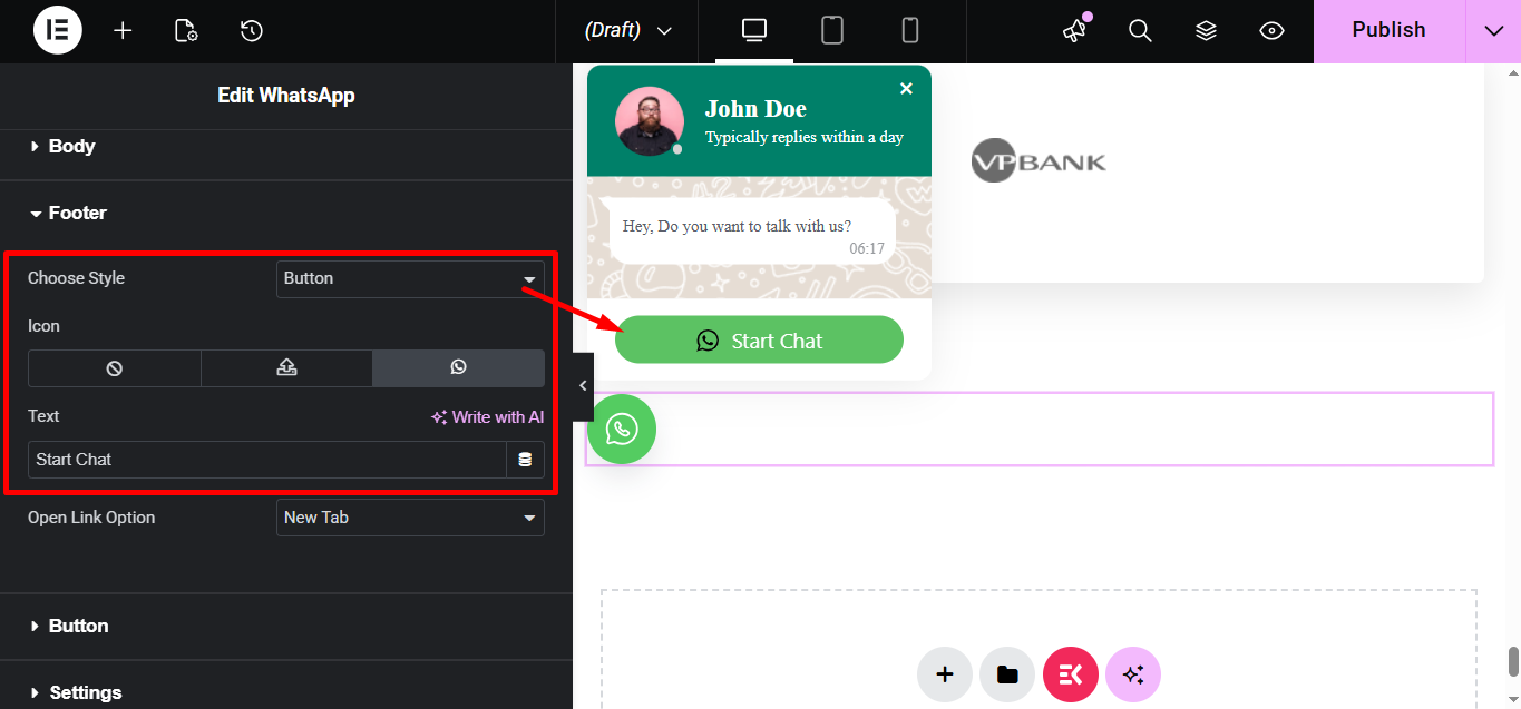 Choose footer style as Button