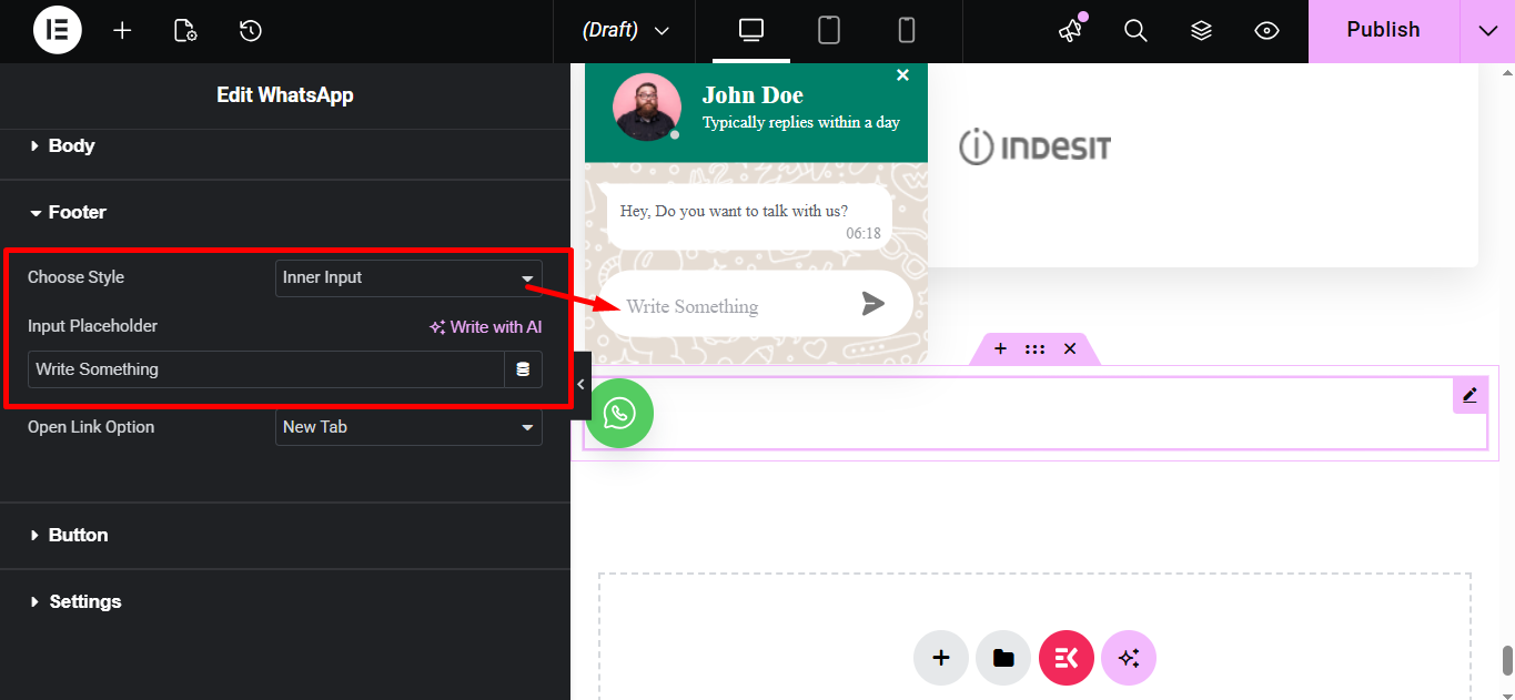 Choose footer style as Inner Input