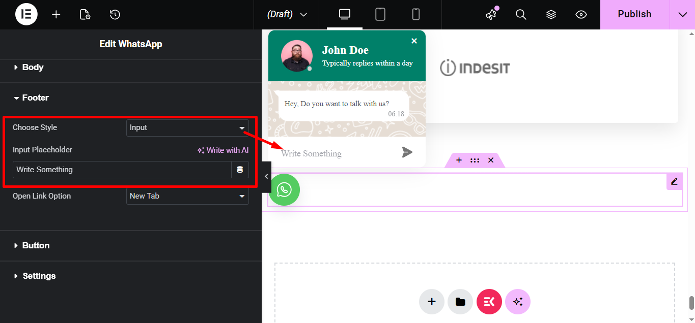 Choose footer style as Input