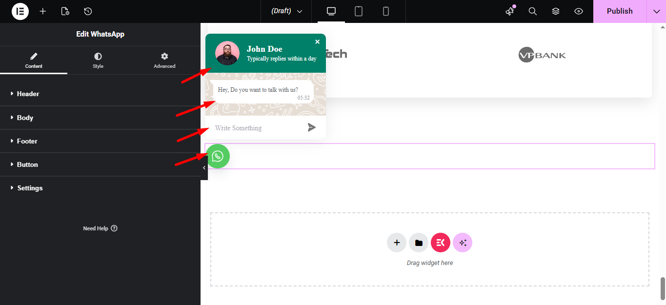 Content of WhatsApp widgets