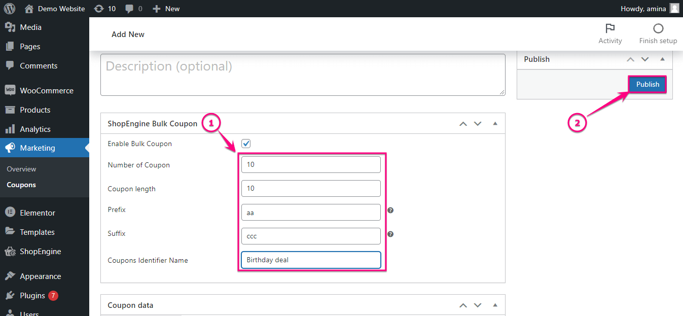 Setting need to be done for adding bulk coupon