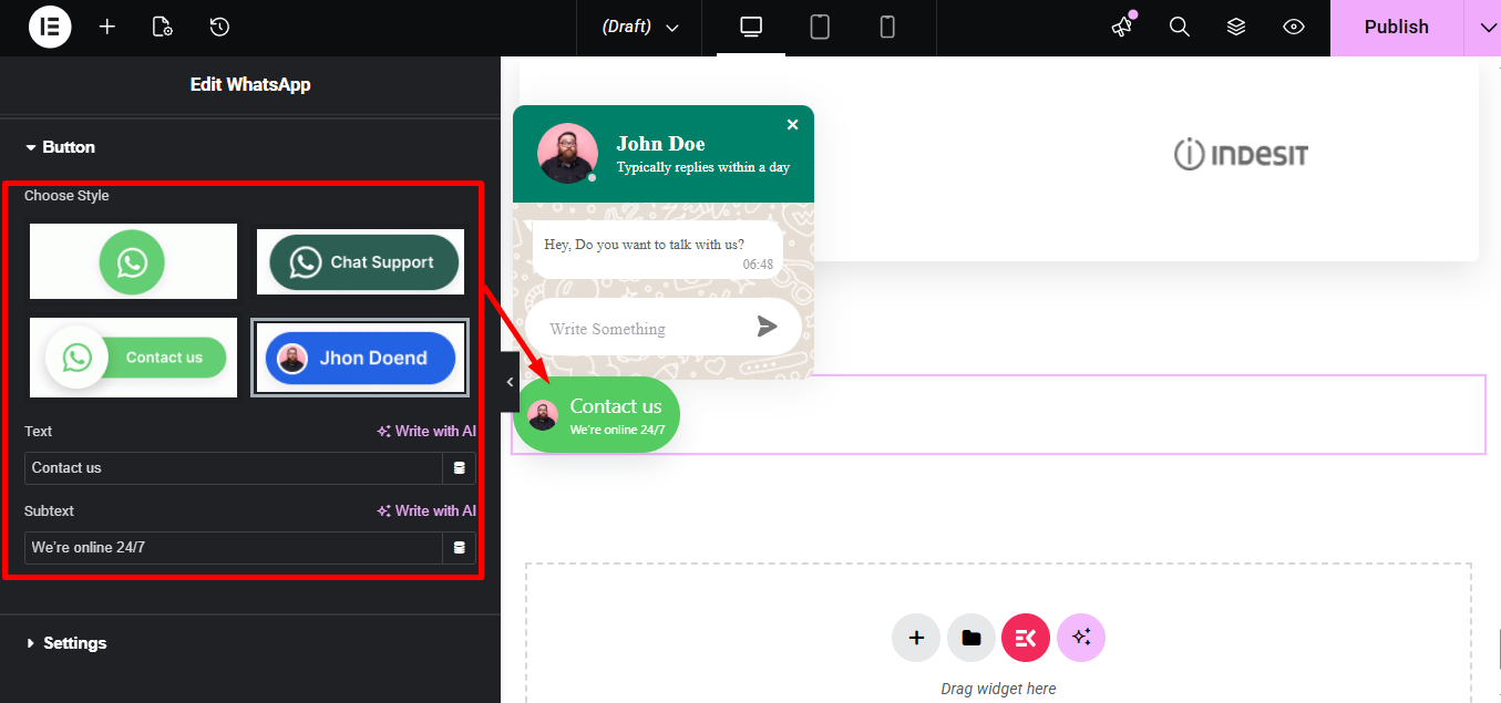 Customize button of WhatsApp widget