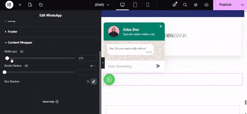 Customize content wrapper of the WhatsApp button