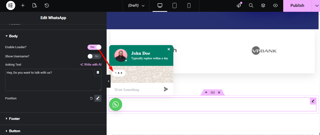 Enable loader of the WhatsApp button